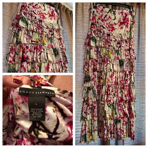 Grace Elements Floral Tiered Skirt - Pink and White - Picture 1 of 1